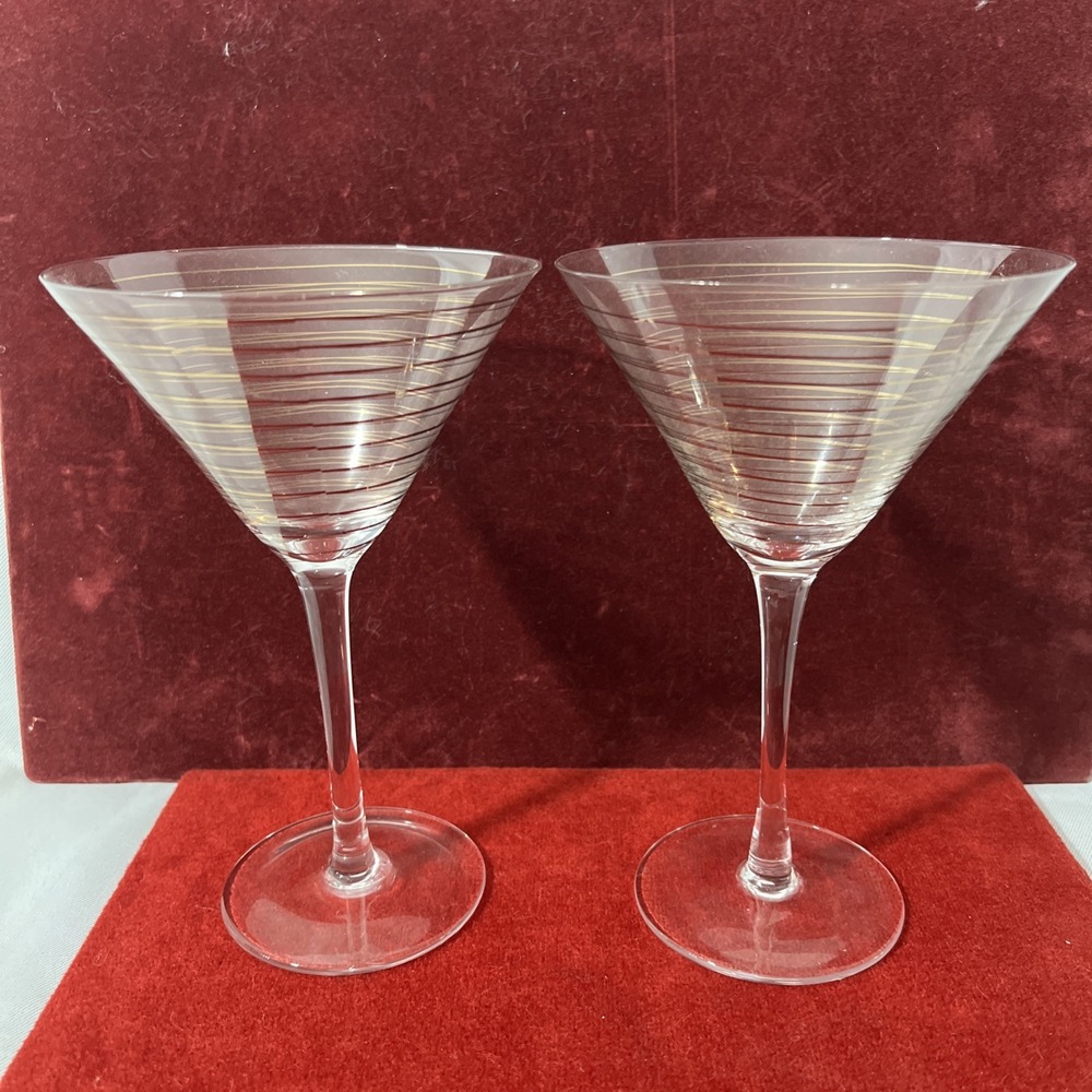 set of 2 ribbed martini glasses pre-owned art deco style Gold Lines‎